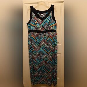 Kim Rogers Chevron Maxi Dress in Teal, Turquoise & Black